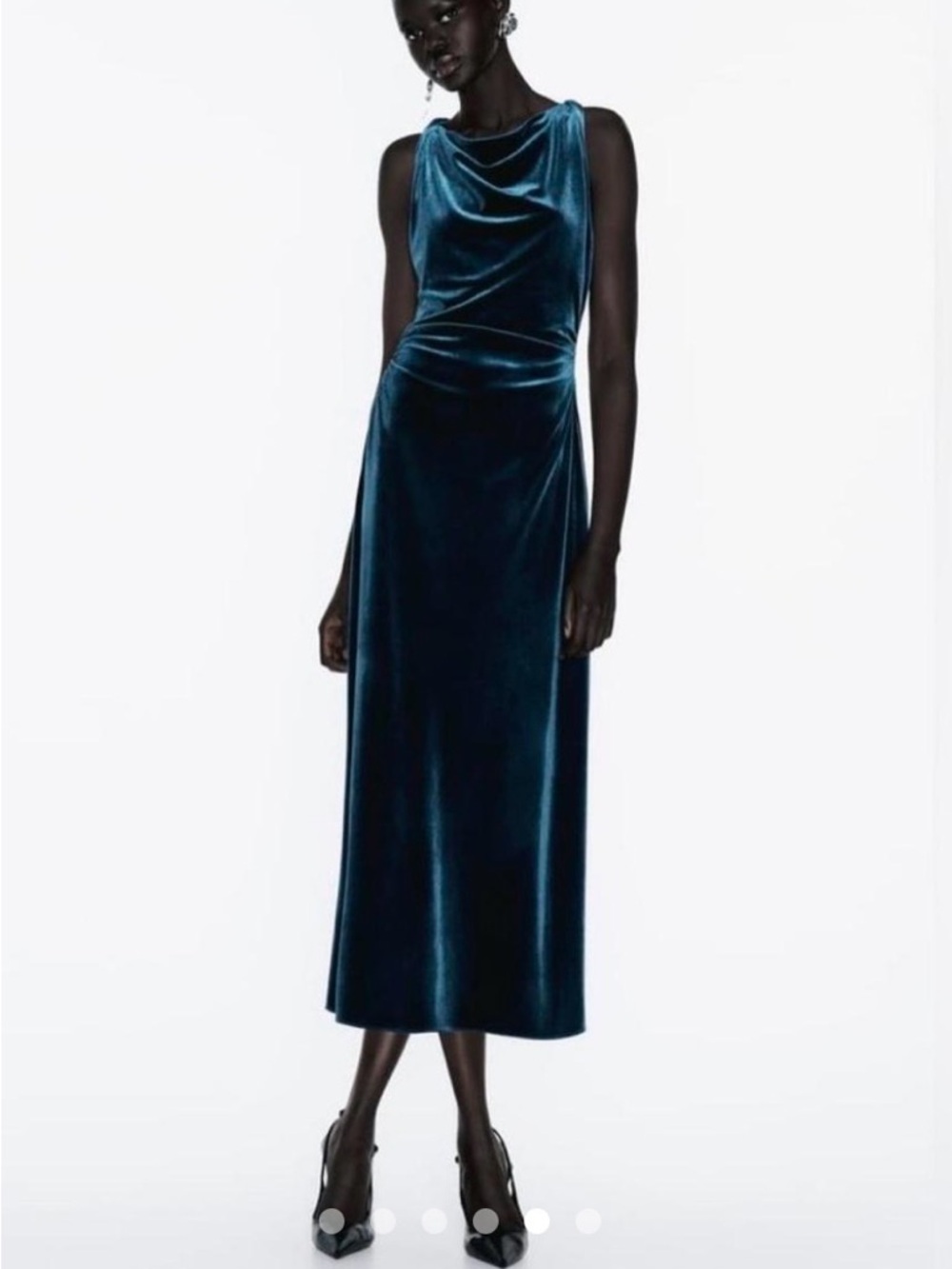 Zara Sleeveless Teal Velvet Midi Dress - Elegant Evening Wear